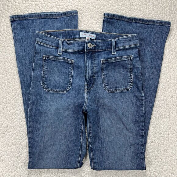 Lucky Brand Jeans Women’s 8/29  R Blue Stevie High Rise Flare Front Pockets Boho - Picture 1 of 13